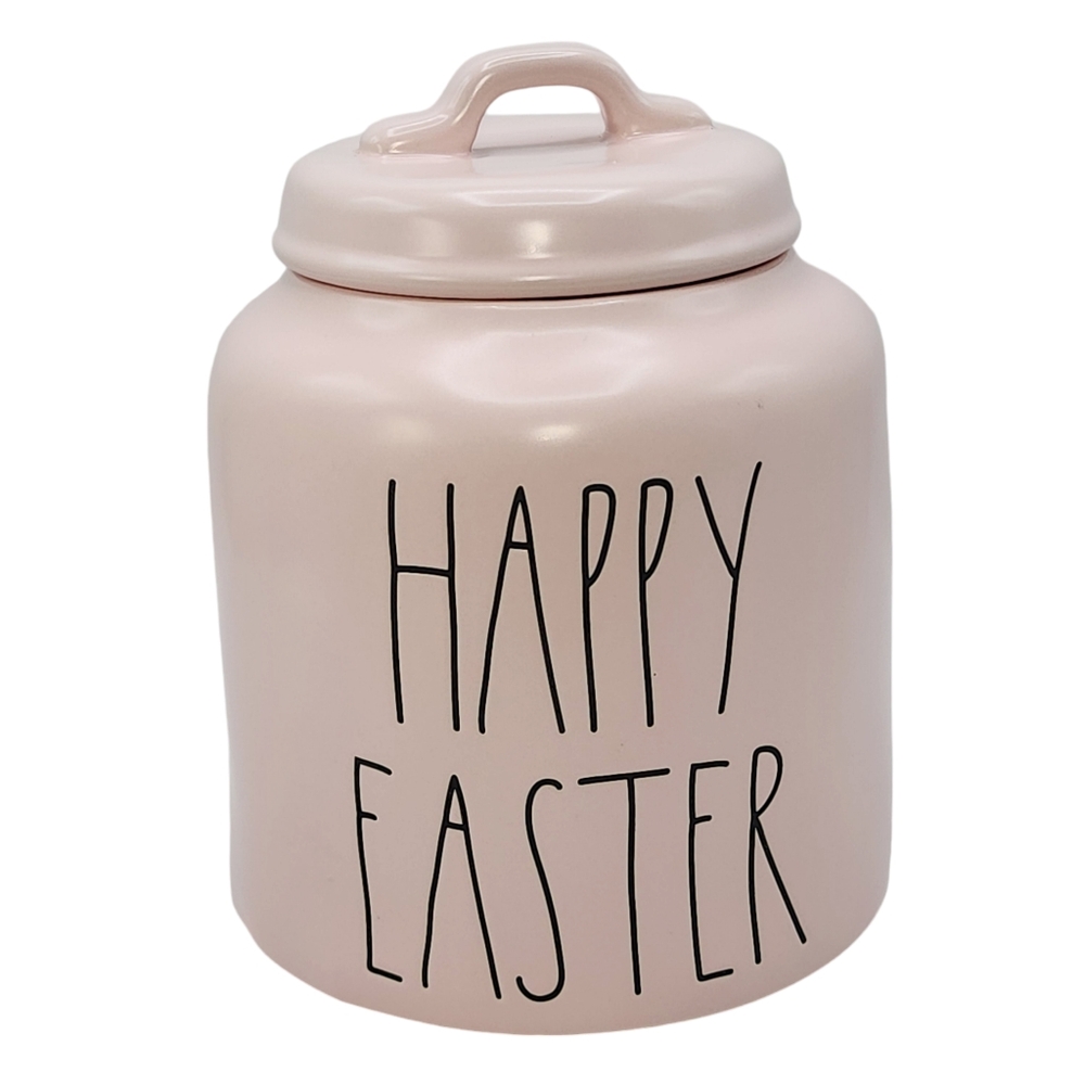 Rae Dunn Happy Easter Pink Ceramic‎ Jar Canister 8.5x6.5inch
